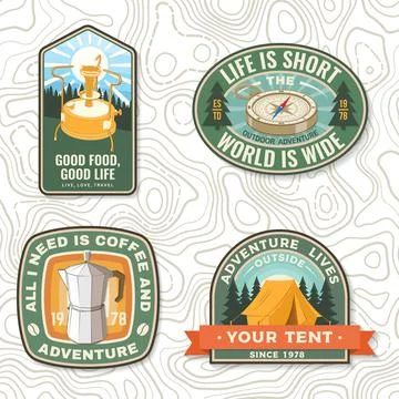 Set of patch or sticker with travel inspirational quotes. Vector. Concept for Stock Illustration