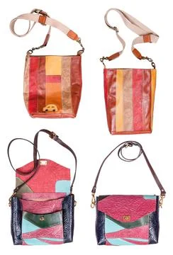 Set of patchwork leather bags isolated on white Stock Photos