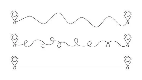 Set of paths between two points from direct to curve and chaotic ways in Stock Illustration