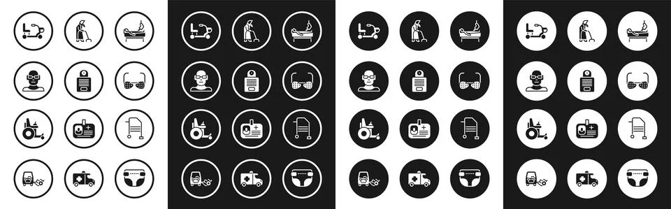 Set Patient with broken leg, Intercom, Poor eyesight, Electric wheelchair, Blind Illustrazione stock