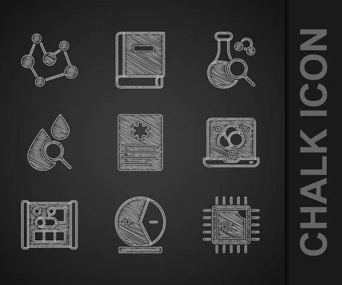 Set Patient record, Atom, Processor CPU, Chemical formula, Graphing paper Illustrazione stock