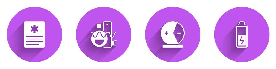 Set Patient record, Basic geometric shapes, Atom and Battery icon with long Illustrazione stock