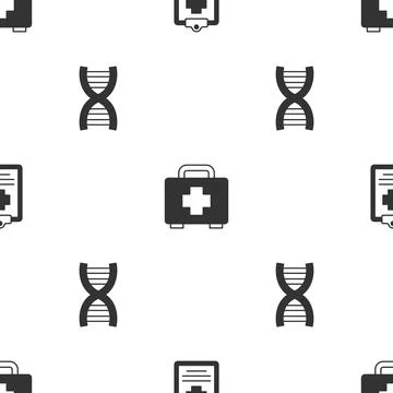 Set Patient record, First aid kit and DNA symbol on seamless pattern. Vector イラスト素材