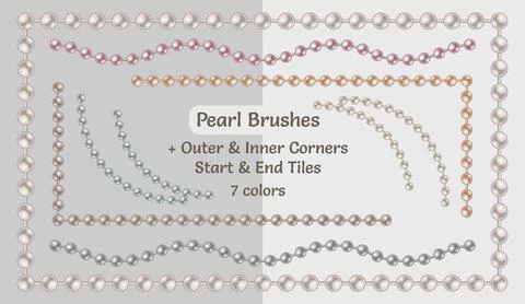 Set of pattern brushes with string of pearl beads. Stock Illustration