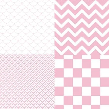 Set pattern with chevron zig zag, checkered, Fish scale motif and japanese Stock Illustration