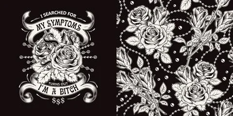 Set of pattern, emblem with vintage roses Illustrazione stock