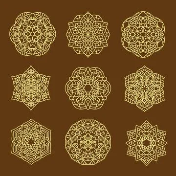 Set Pattern geometric gold mandala. Vector decorative Arabic characters Stock Illustration