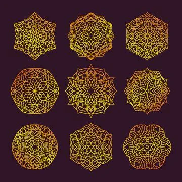 Set Pattern geometric gold mandala. Vector decorative Arabic characters Illustrazione stock