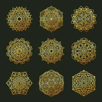 Set Pattern geometric gold mandala. Vector decorative Arabic characters 스톡 일러스트