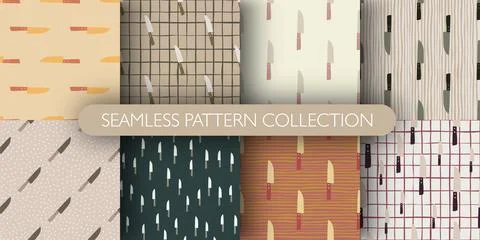Set of pattern with knife figures. Doodle kitchen print collection. Stock Illustration