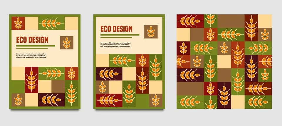 Set with pattern, templates with ears of rye Stock Illustration