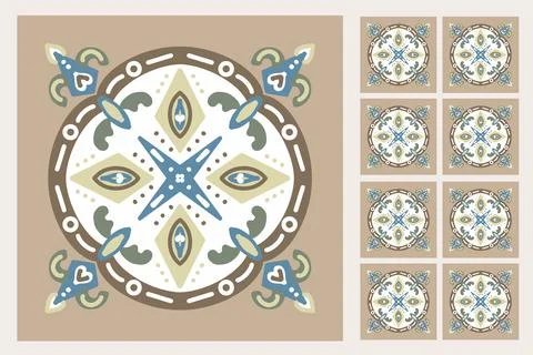 Set of patterned azulejo floor tiles. Abstract geometric background. Vector Stock-Illustration