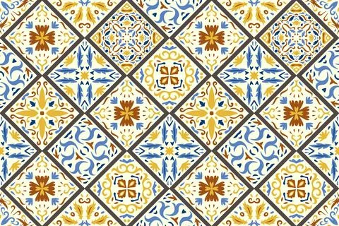Set of patterned azulejo floor tiles background. Seamless colorful pattern Stock Illustration