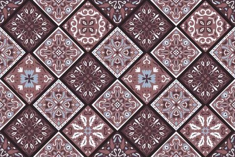 Set of patterned azulejo floor tiles background. Seamless colorful pattern Stock Illustration