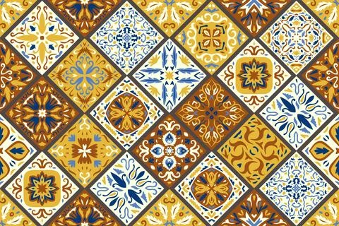 Set of patterned azulejo floor tiles background. Seamless colorful pattern Stock Illustration