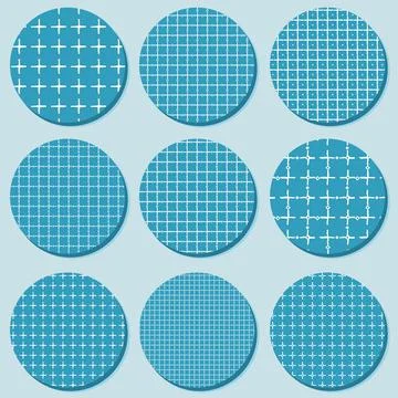 Set of patterned blue and white circle washi tapes for scrapbooking. Drawings Stock Illustration
