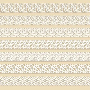 Set of patterned brown or beige and white washi seamless border tapes for scr Stock Illustration