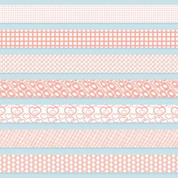 Set of patterned pink and white washi seamless border tapes for scrapbooking. Stock Illustration
