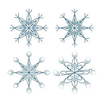 Set of patterned snowflakes in trendy dark blue. Design elements for Christmas 스톡 일러스트