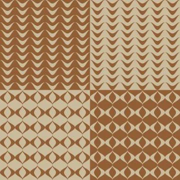 Set patterns with beige and brown decorations and waves Stock Illustration