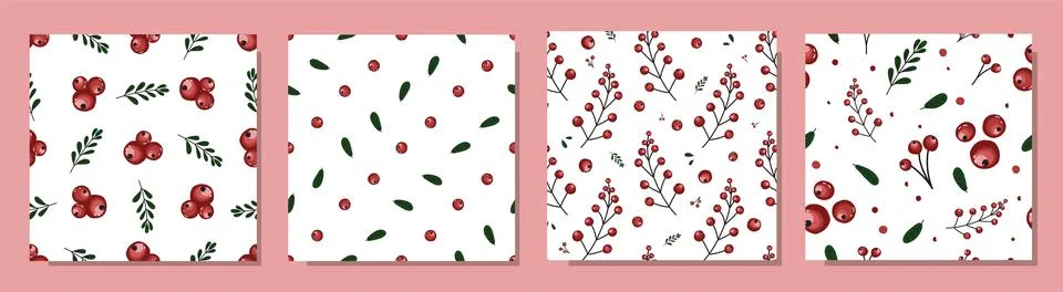Set of patterns with berries. Interesting berry pattern set. Pink and cherry  Stock Illustration