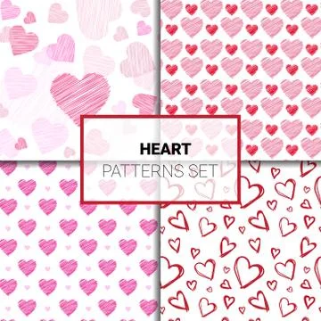 Set Of Patterns With Colorful Hearts Seamless Valentines Day Background Stock Illustration