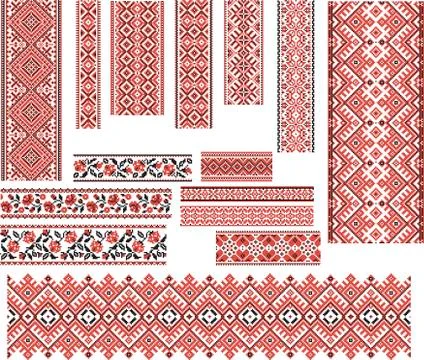 Set of Patterns for Embroidery Stitch. Red and Black Stock Illustration
