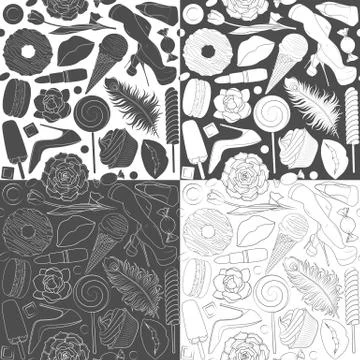 Set of patterns glamorous female illustrations. Stock Illustration