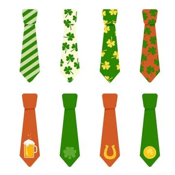 A set of patterns for leprechaun ties. Vector illustration with the holiday o Stock Illustration