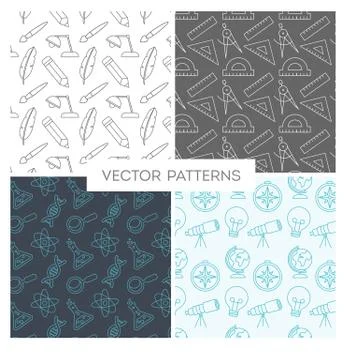 Set of patterns made of thin line icons Illustrazione stock