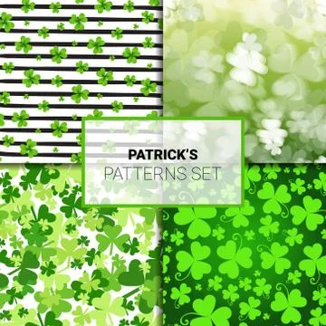 Set Of Patterns For Patricks Day Irish Holiday Seamless Backgrounds With Clover Stock Illustration