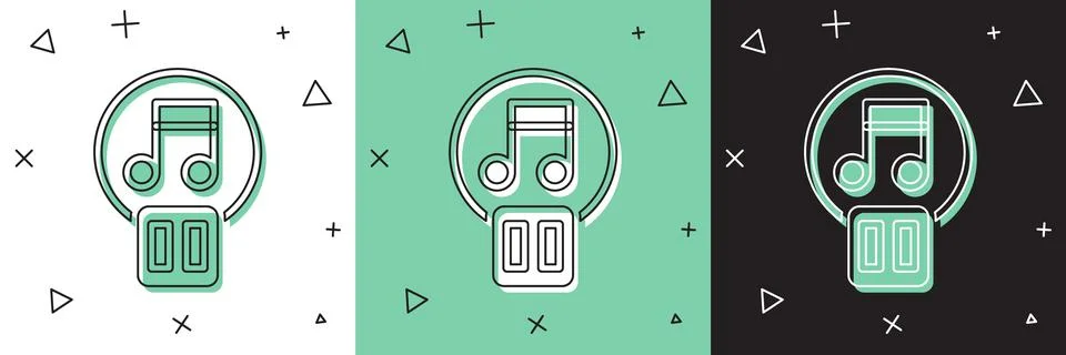 Set Pause button icon isolated on white and green, black background. Vector Stock Illustration