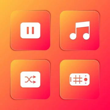 Set Pause button, Music note, tone, Arrow shuffle and Selfie mobile icon. Vector Stock Illustration