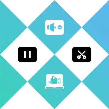 Set Pause button, Online play video, Speaker mute and Music or editing icon Illustrazione stock