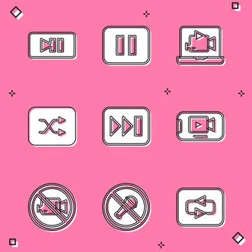 Set Pause button, Online play video, Arrow shuffle, Fast forward, Prohibition no Stock Illustration