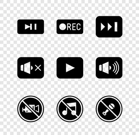 Set Pause button, Record, Fast forward, Prohibition no video recording, Speaker Stock Illustration
