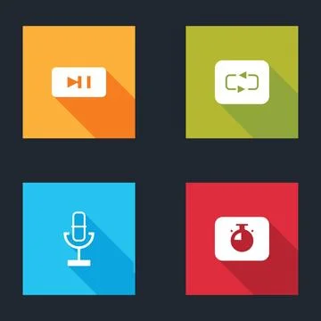 Set Pause button, Repeat, Microphone and Stopwatch icon. Vector Stock Illustration