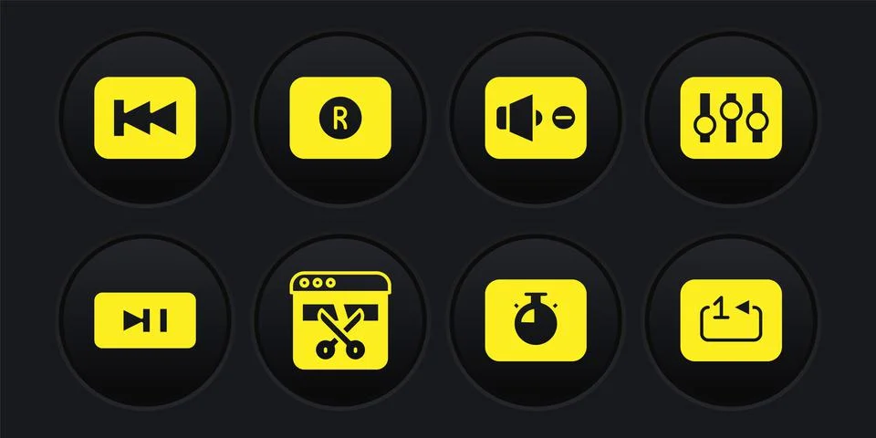 Set Pause button, Sound mixer controller, Video recorder or editor, Stopwatch Stock Illustration