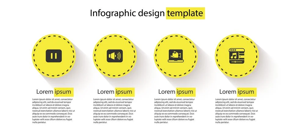 Set Pause button, Speaker volume, Online play video and Music player. Business Illustrazione stock