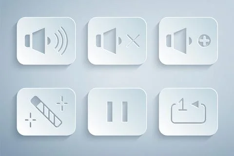 Set Pause button, Speaker volume, Photo retouching, Repeat track music player Stock Illustration