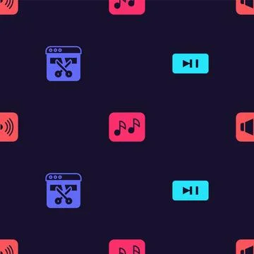 Set Pause button, Video recorder or editor, Music note, tone and Speaker volume イラスト素材