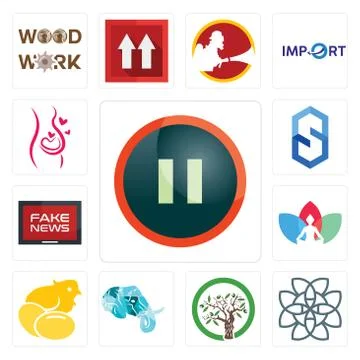 Set of pause, celtic knot, olive tree, elephant head, chick, chakra, fake new Free Stock Illustration