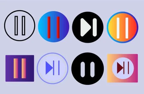 Set of Pause media player button with colorful flat style vector can be used  Stock Illustration
