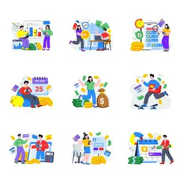 Set of Payday Flat Illustrations Illustrazione stock