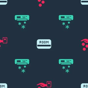 Set Paying tips, Hotel key card and Air conditioner on seamless pattern. Vector Stock Illustration