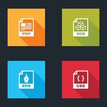 Set PDF file document, 3DS, EPS and CSS icon. Vector Stock-Illustration