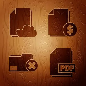 Set PDF file document, Cloud storage text document, Delete folder and Finance Stock Illustration
