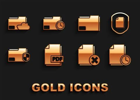 Set PDF file document, Document protection concept, with clock, Delete, folder Illustrazione stock