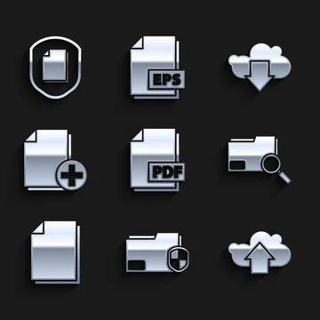 Set PDF file document, Document folder protection, Cloud upload, Search concept Illustrazione stock