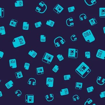 Set PDF file document, FB2 File, Headphones and Book with mathematics on Illustrazione stock